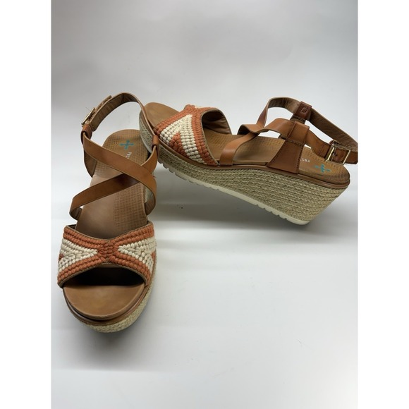 Beartraps Posture+ Wedge Sandals Braided Strap Brown/Orange Women's 9 Boho 70's - Picture 3 of 6